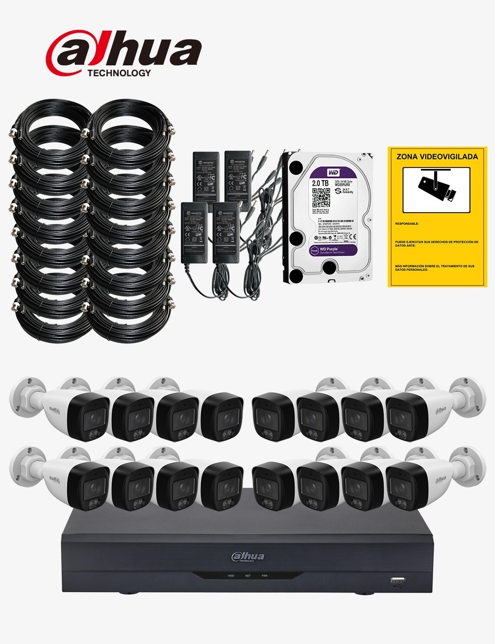 Kit CCTV DAHUA autoinstalable 16 cámaras bullet WDR ECO+