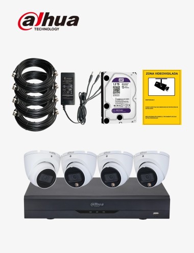 Kit CCTV DAHUA autoinstalable 4 cámaras domo PRO