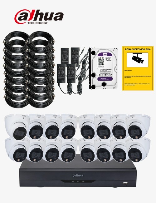 Kit CCTV DAHUA autoinstalable 16 cámaras domo PRO