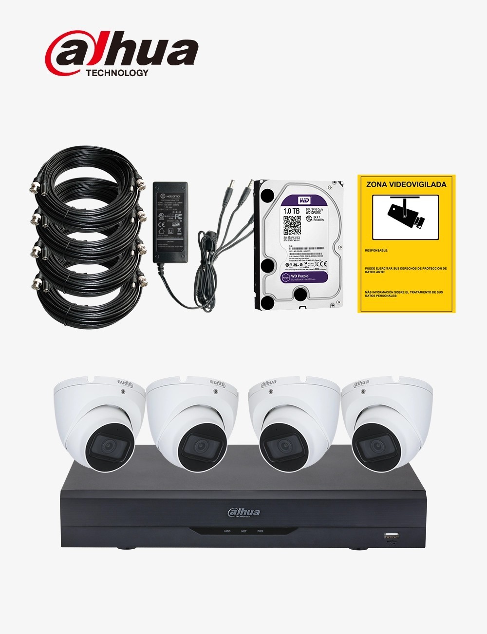 Kit CCTV DAHUA autoinstalable 4 cámaras domo PRO+