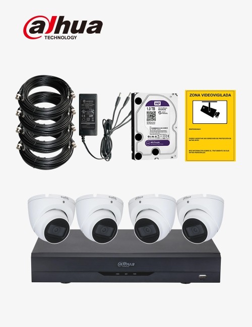 Kit CCTV DAHUA autoinstalable 4 cámaras domo PRO+