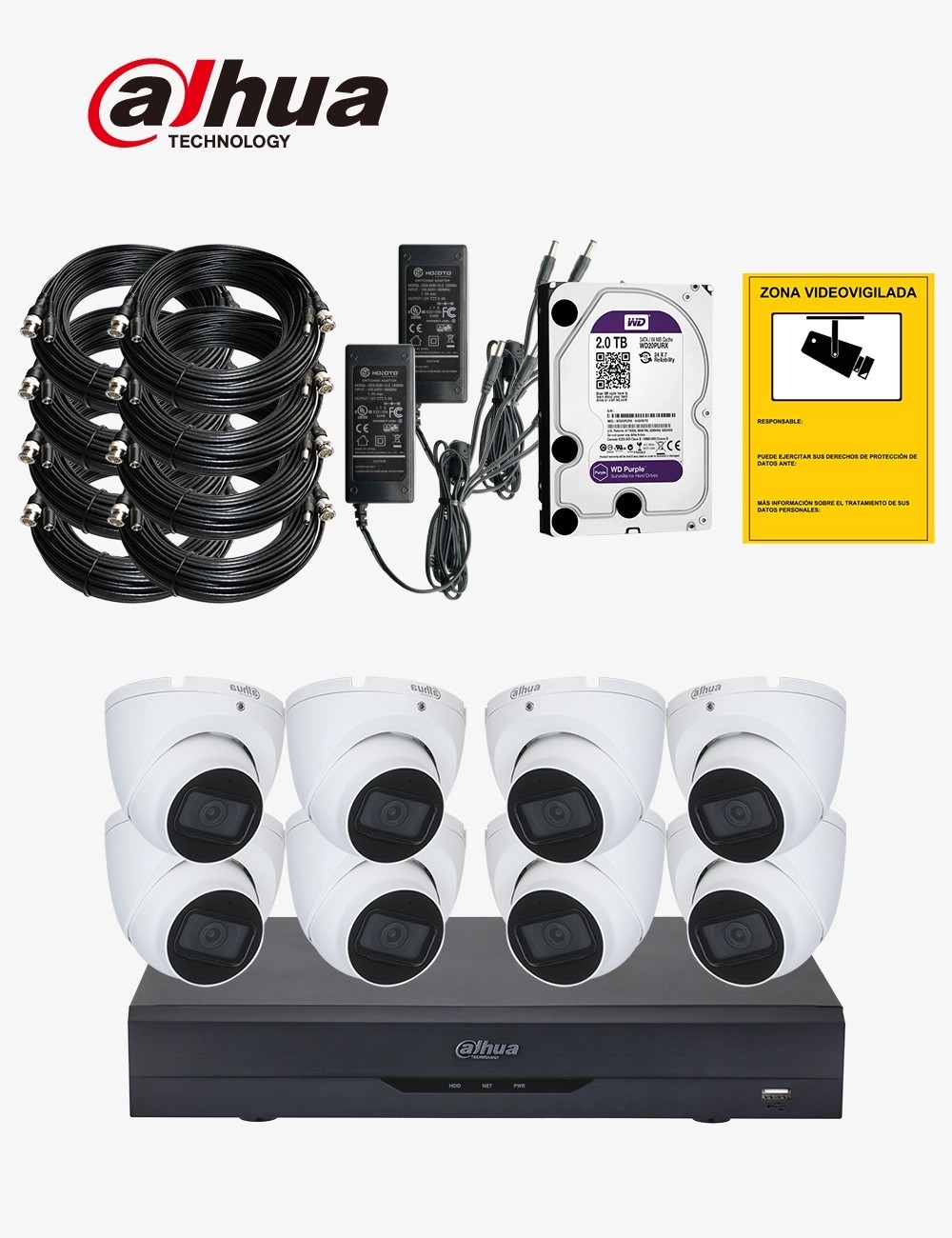 Kit CCTV DAHUA autoinstalable 8 cámaras domo PRO+