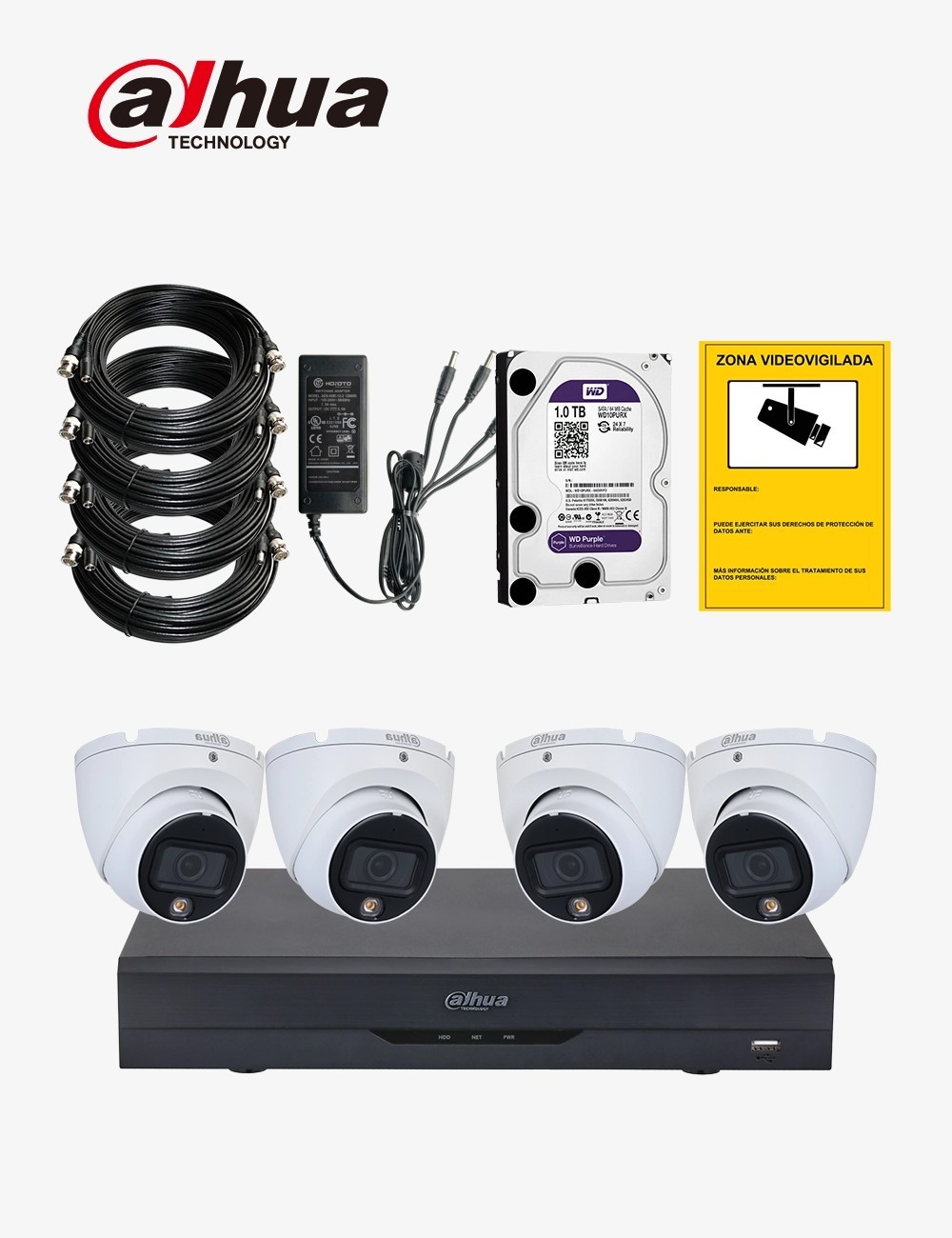Kit CCTV DAHUA autoinstalable 4 cámaras domo MED