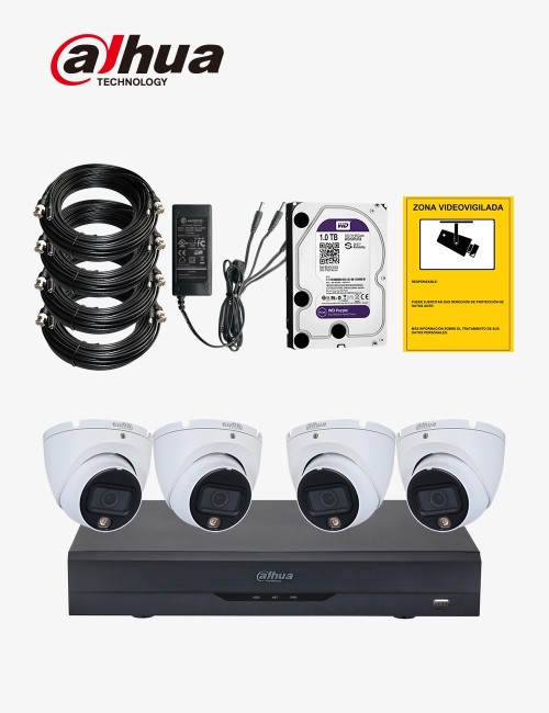 Kit CCTV DAHUA autoinstalable 4 cámaras domo MED