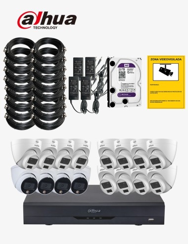 Kit CCTV DAHUA autoinstalable 16 cámaras domo MED