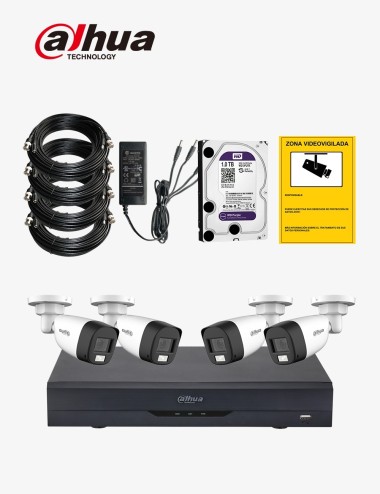 Kit CCTV DAHUA autoinstalable 4 cámaras bullet MED