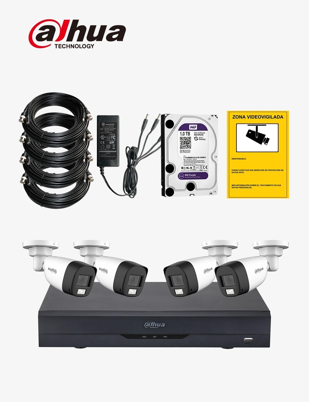 Kit CCTV DAHUA autoinstalable 4 cámaras bullet MED
