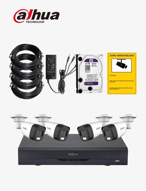 Kit CCTV DAHUA autoinstalable 4 cámaras bullet MED