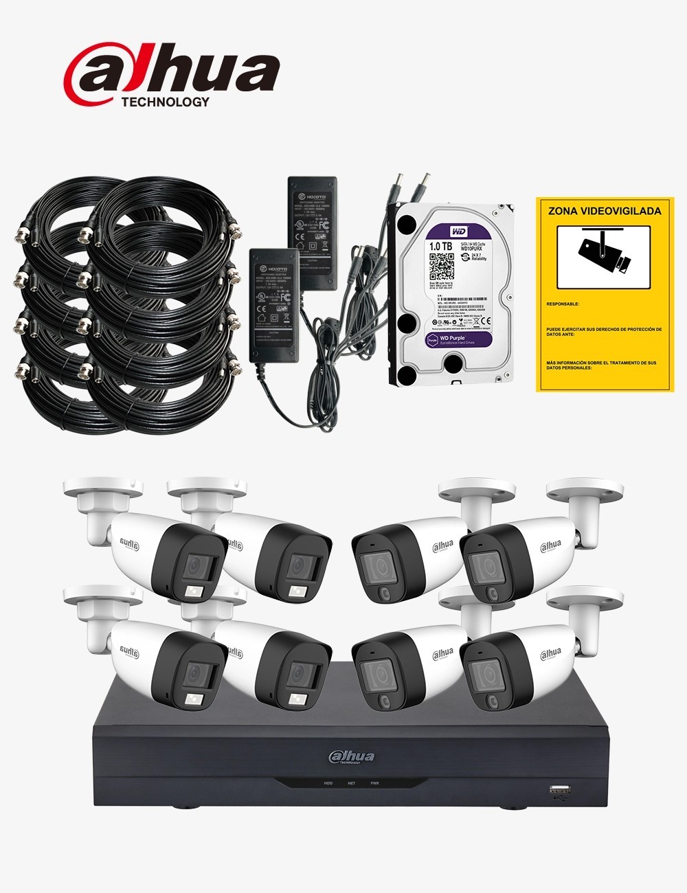 Kit CCTV DAHUA autoinstalable 8 cámaras bullet MED