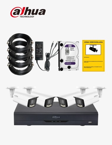 Kit CCTV DAHUA autoinstalable 4 cámaras bullet varifocales WDR ECO+