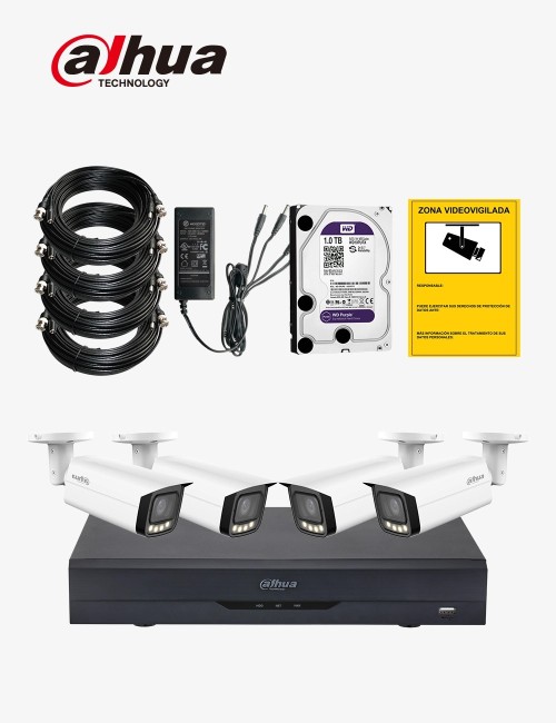 Kit CCTV DAHUA autoinstalable 4 cámaras bullet varifocales WDR ECO+