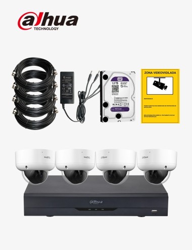 Kit CCTV DAHUA autoinstalable 4 cámaras domo varifocales antivandálicas WDR ECO+
