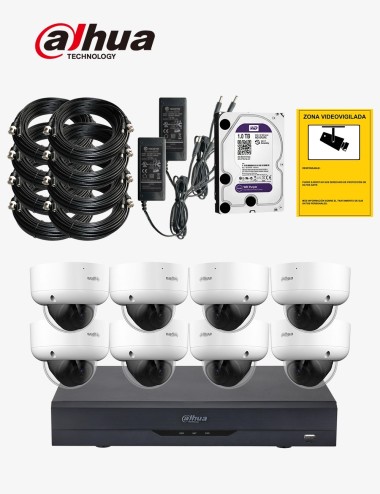 Kit CCTV DAHUA autoinstalable 8 cámaras domo varifocales antivandálicas WDR ECO+