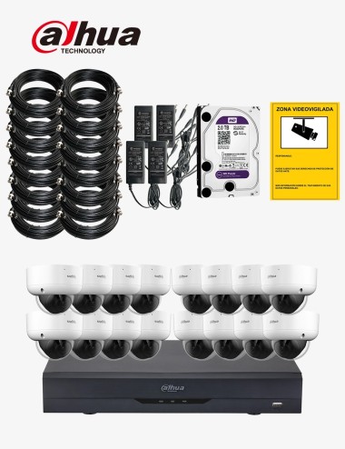 Kit CCTV DAHUA autoinstalable 16 cámaras domo varifocales antivandálicas WDR ECO+