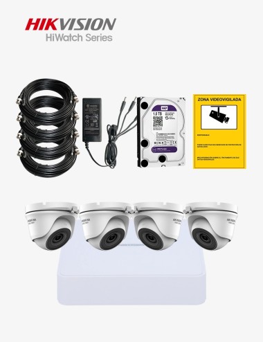 Kit CCTV HIWATCH autoinstalable 4 cámaras turret ECO