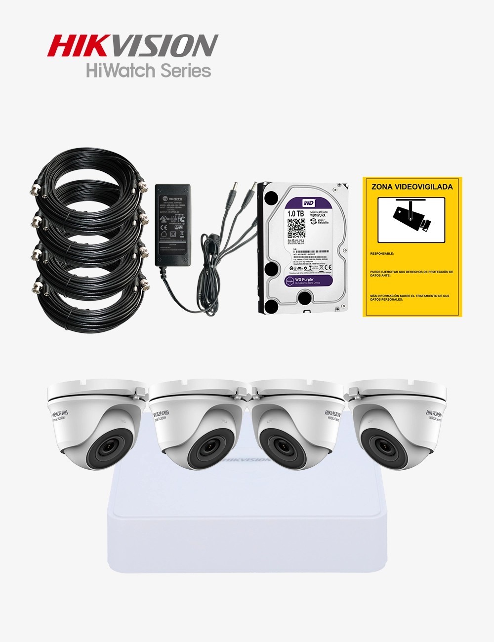 Kit CCTV HIWATCH autoinstalable 4 cámaras turret ECO