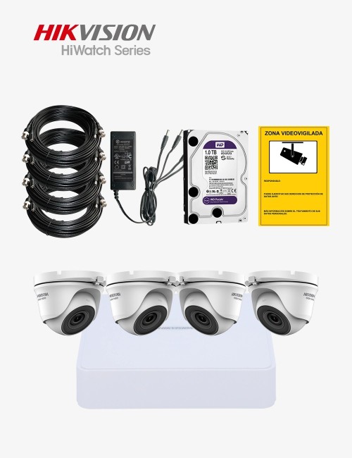 Kit CCTV HIWATCH autoinstalable 4 cámaras turret ECO