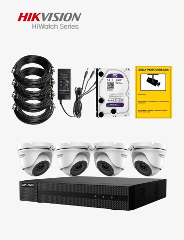Kit CCTV HIWATCH autoinstalable 4 cámaras turret ECO