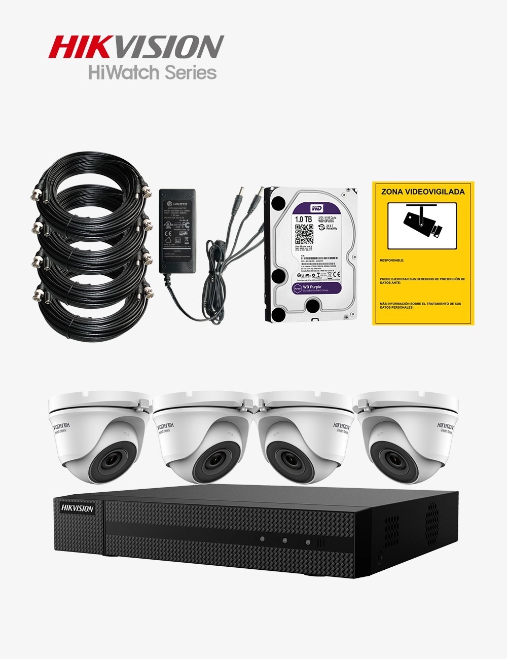 Kit CCTV HIWATCH autoinstalable 4 cámaras turret ECO