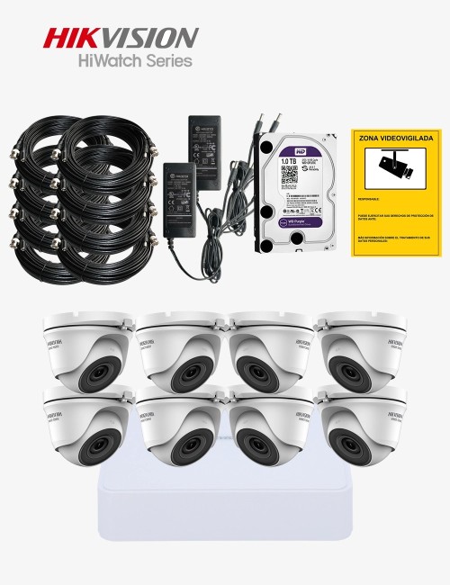 Kit CCTV HIWATCH autoinstalable 8 cámaras turret ECO