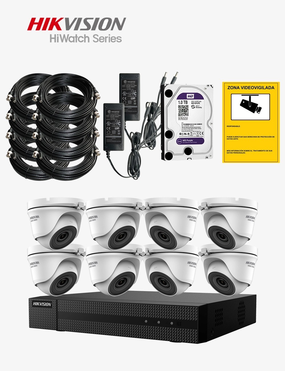 Kit CCTV HIWATCH autoinstalable 8 cámaras turret ECO
