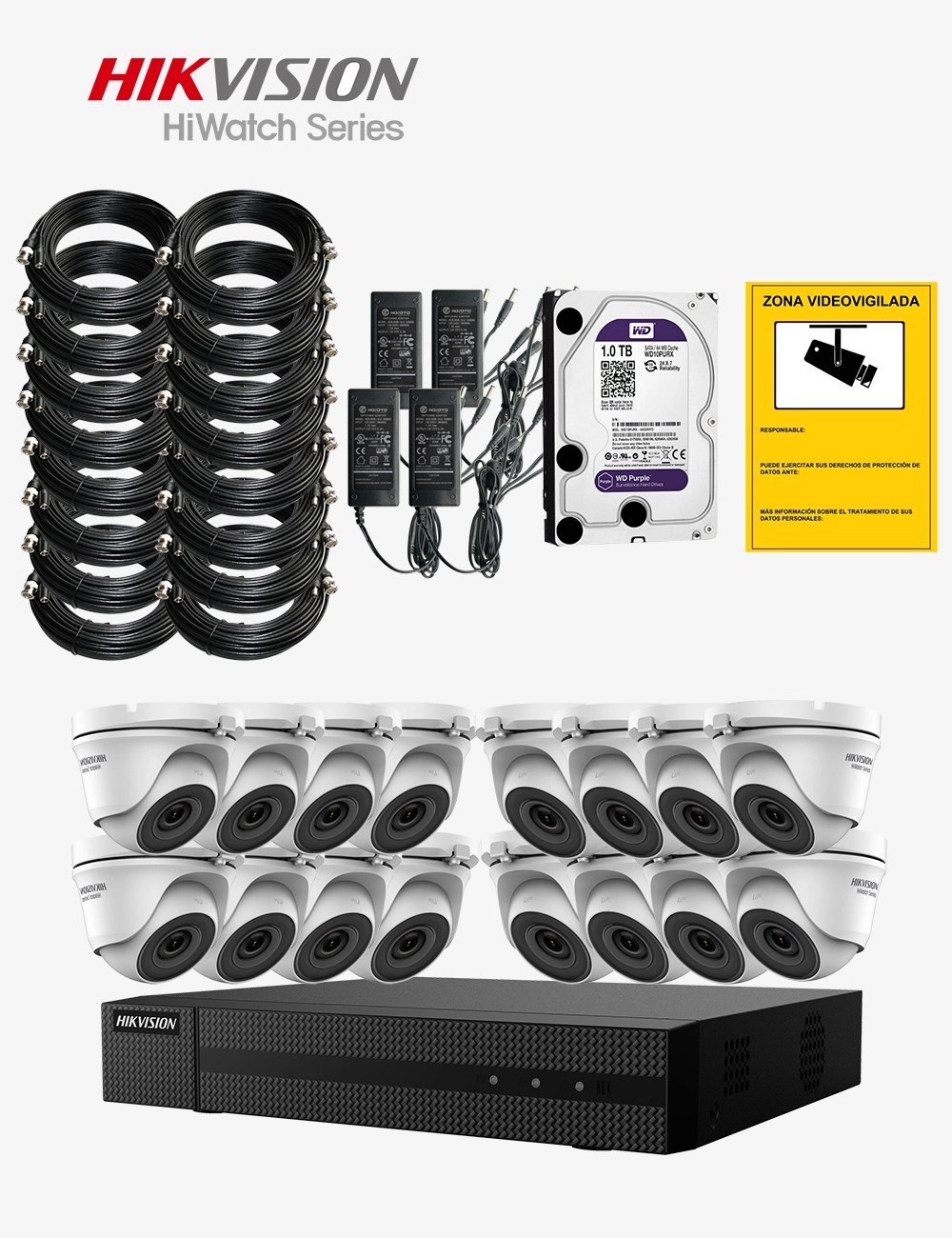 Kit CCTV HIWATCH autoinstalable 16 cámaras turret ECO