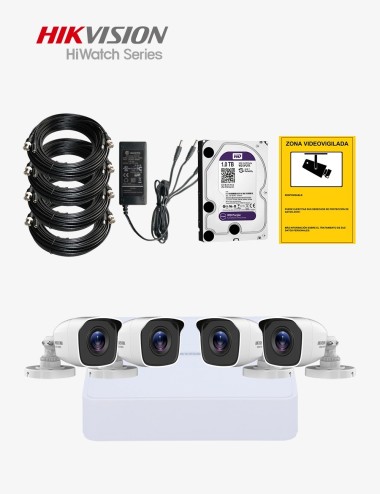 Kit CCTV HIWATCH autoinstalable 4 cámaras bullet ECO