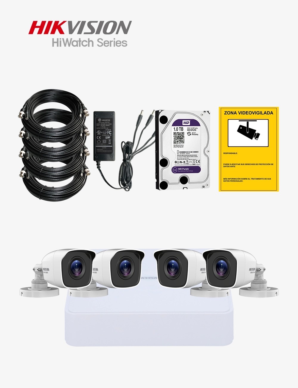 Kit CCTV HIWATCH autoinstalable 4 cámaras bullet ECO