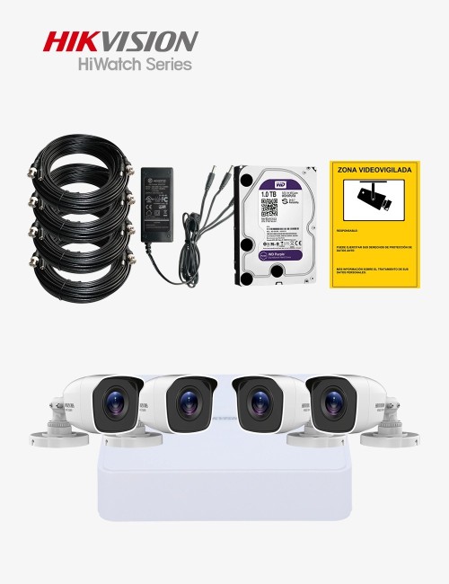 Kit CCTV HIWATCH autoinstalable 4 cámaras bullet ECO
