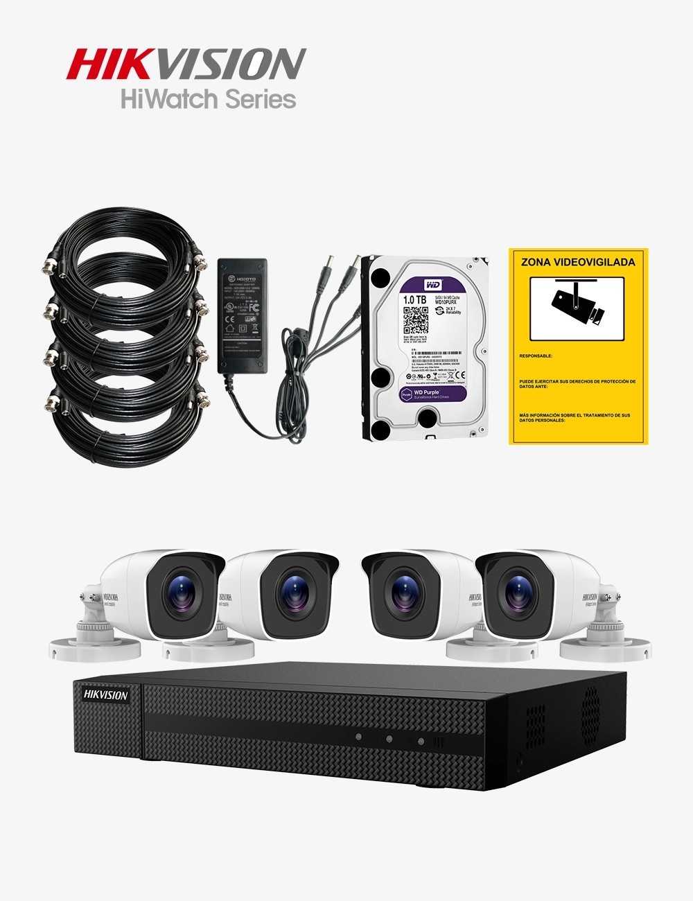 Kit CCTV HIWATCH autoinstalable 4 cámaras bullet ECO
