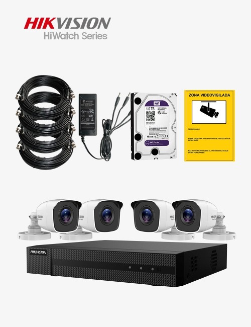 Kit CCTV HIWATCH autoinstalable 4 cámaras bullet ECO