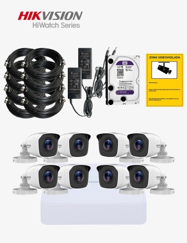 Kit CCTV HIWATCH autoinstalable 8 cámaras bullet ECO
