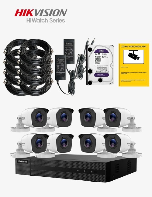 Kit CCTV HIWATCH autoinstalable 8 cámaras bullet ECO